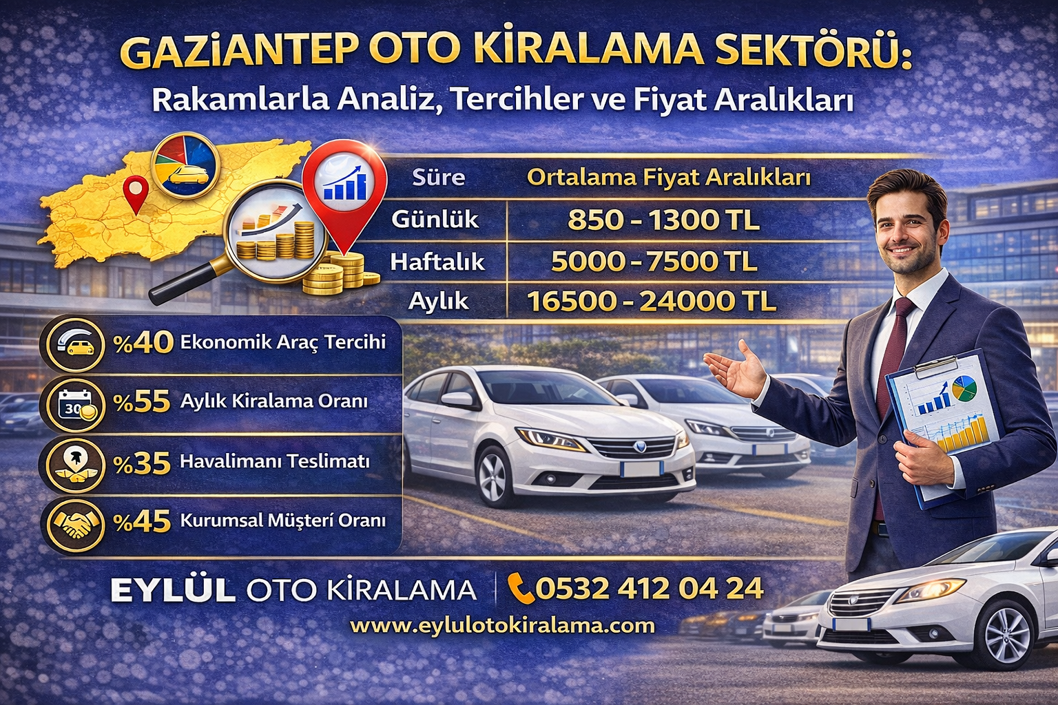 Gaziantep Oto Kiralama Sektörü Rakamlarla Analiz Tercihler ve Fiyat Aralıkları